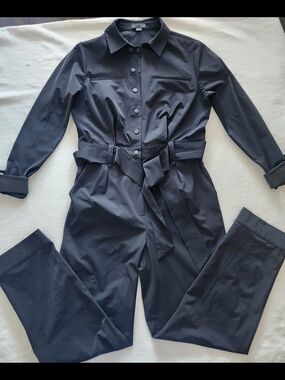 Rudsak Black Long Sleeve Jumpsuit with Genuine Leather Cuffs & Belt - Size S